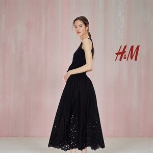 H&M, Black Cotton Eyelet Maxi Skirt – XL – High Waist